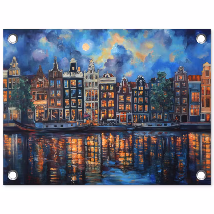 Tuinposter - Grachten Amsterdam - Huizen - Stad - Kleurrijk — 1