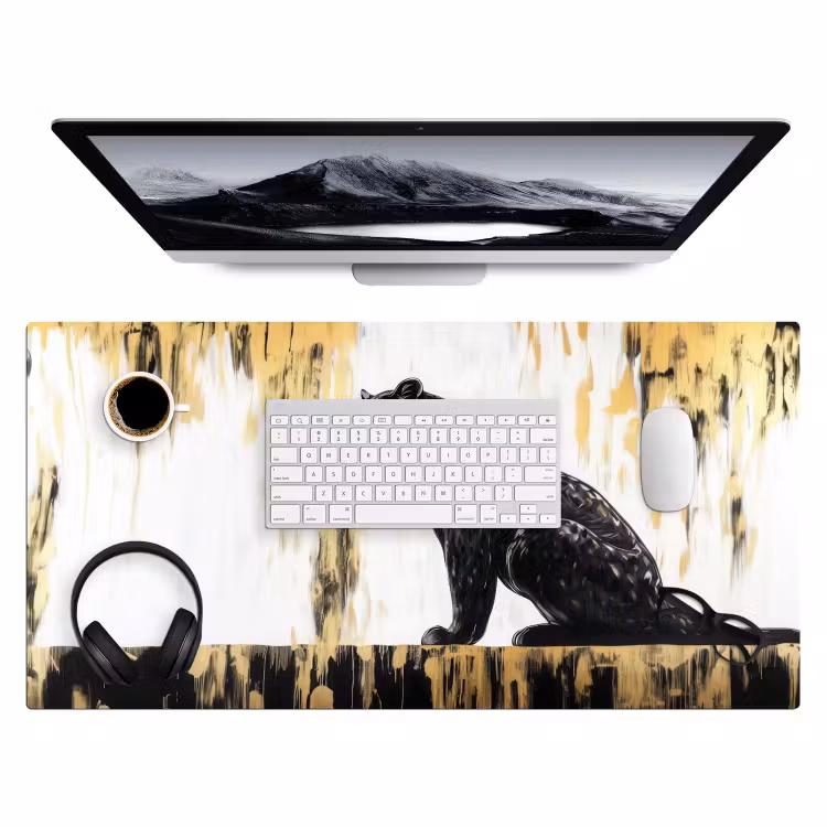 Bureau onderlegger - Panter - Zwart - Abstract - Goud — 3