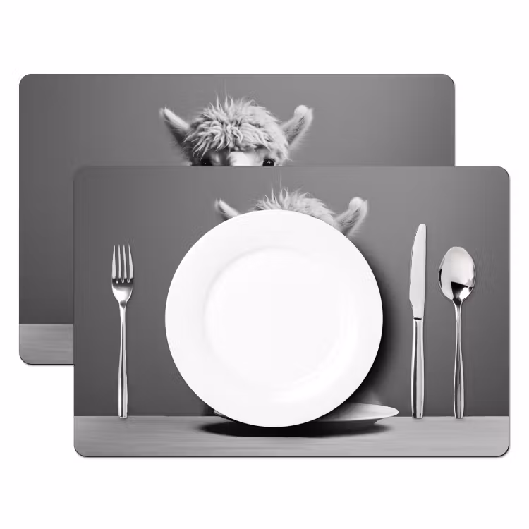 Placemat - 6 stuks - Alpaca - Pasta - Zwart - Wit - Grappig - Dieren — 2