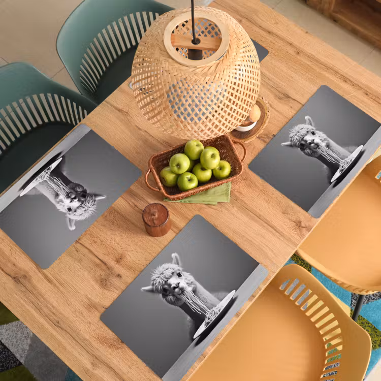 Placemat - 6 stuks - Alpaca - Pasta - Zwart - Wit - Grappig - Dieren — 6