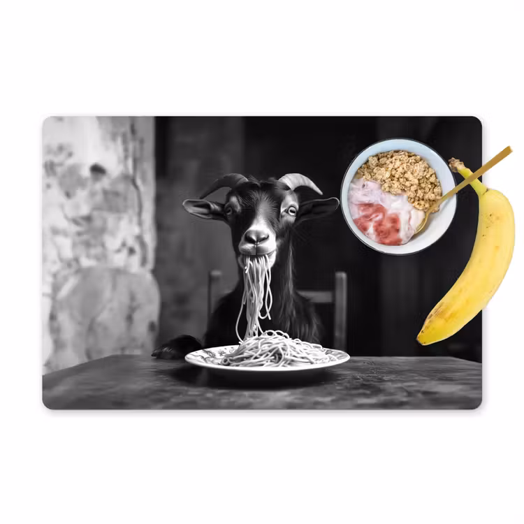 Placemat - 6 stuks - Geit - Bord - Spaghetti - Zwart Wit — 1