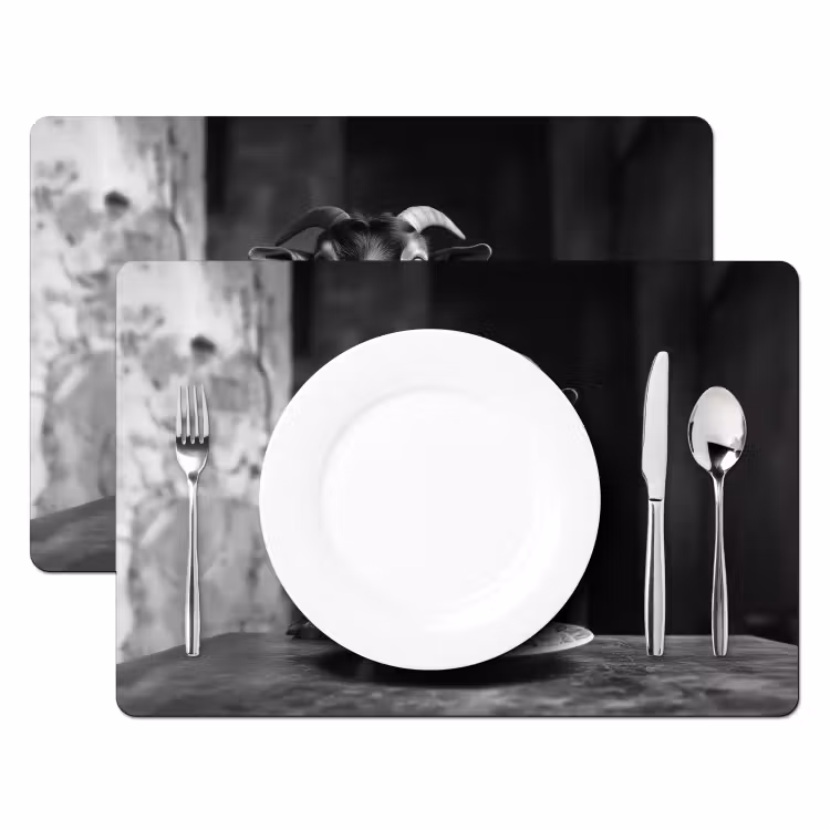 Placemat - 6 stuks - Geit - Bord - Spaghetti - Zwart Wit — 2