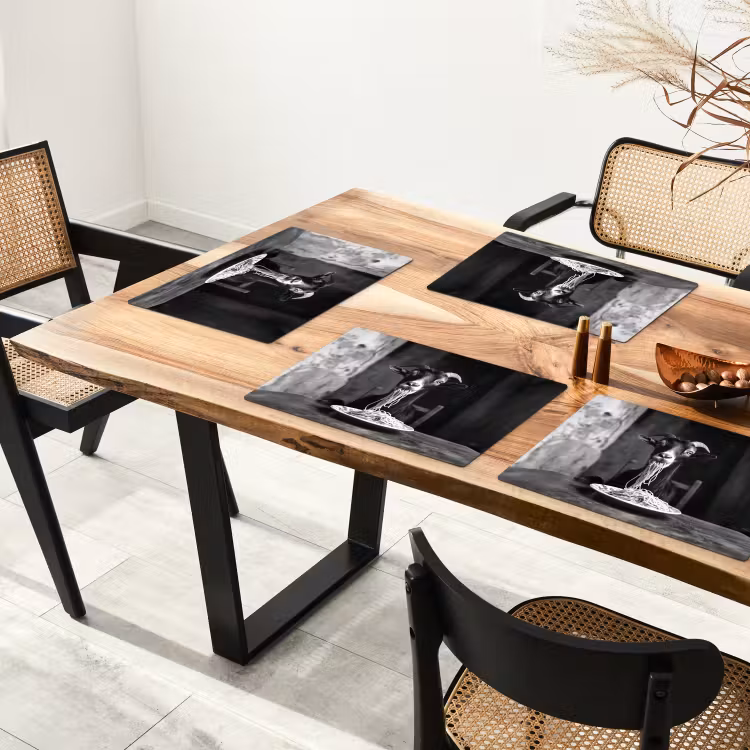 Placemat - 6 stuks - Geit - Bord - Spaghetti - Zwart Wit — 5