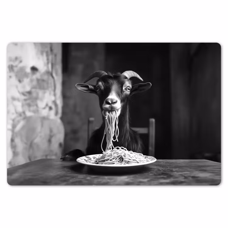 Placemat - 6 stuks - Geit - Bord - Spaghetti - Zwart Wit — 7