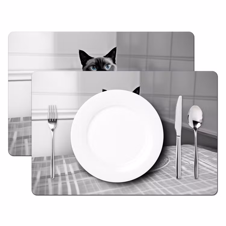 Placemat - 6 stuks - Kat - Siamees - Zwart Wit - Schattig - Dieren — 2