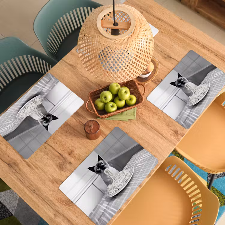 Placemat - 6 stuks - Kat - Siamees - Zwart Wit - Schattig - Dieren — 6