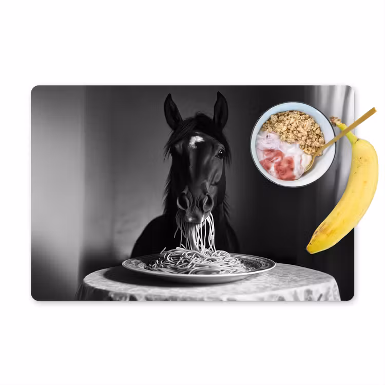 Placemat - 6 stuks - Paard - Bord - Pasta - Tafelkleed - Zwart Wit - Dieren — 1