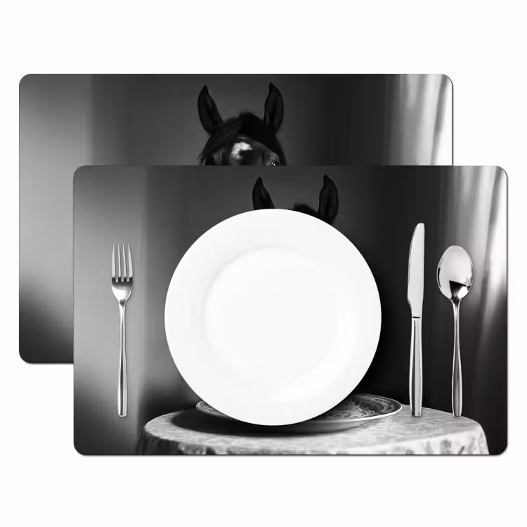 Placemat - 6 stuks - Paard - Bord - Pasta - Tafelkleed - Zwart Wit - Dieren — 2