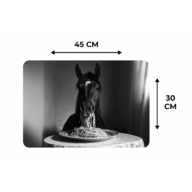 Placemat - 6 stuks - Paard - Bord - Pasta - Tafelkleed - Zwart Wit - Dieren — 3