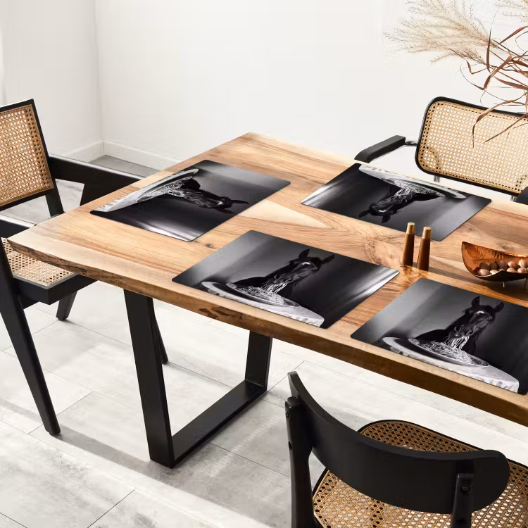 Placemat - 6 stuks - Paard - Bord - Pasta - Tafelkleed - Zwart Wit - Dieren — 5