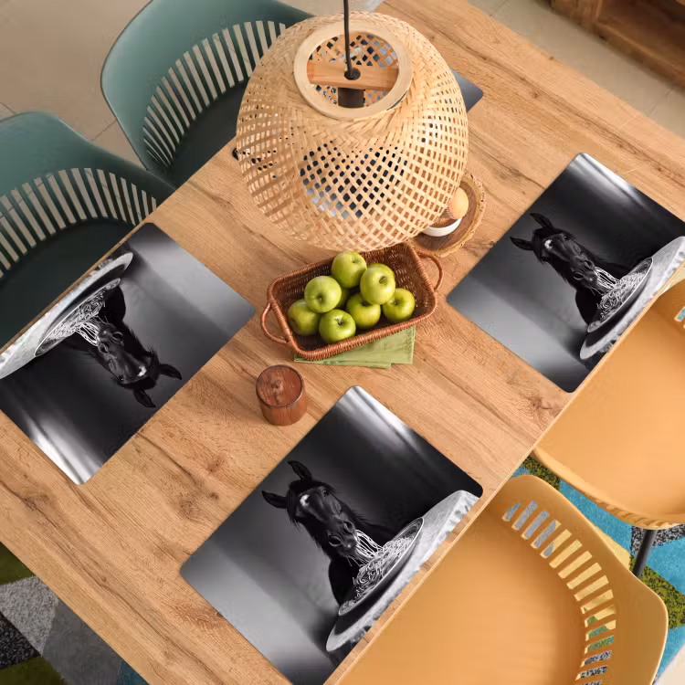 Placemat - 6 stuks - Paard - Bord - Pasta - Tafelkleed - Zwart Wit - Dieren — 6