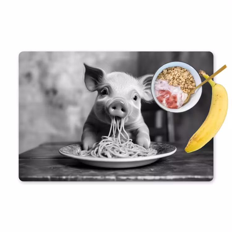 Placemat - 6 stuks - Varken - Schattig - Spaghetti - Zwart wit - Dier — 1