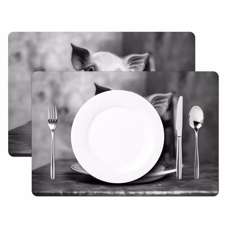 Placemat - 6 stuks - Varken - Schattig - Spaghetti - Zwart wit - Dier — 2