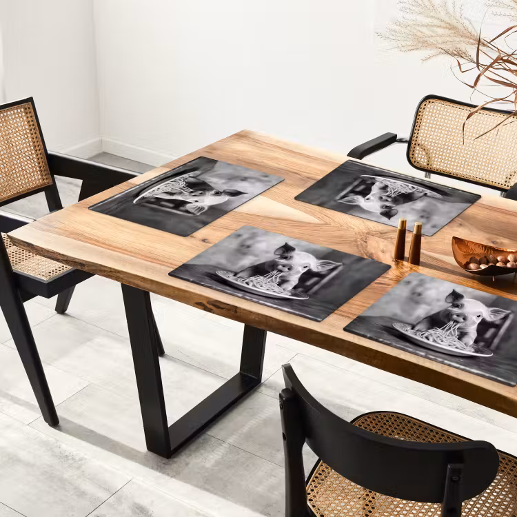 Placemat - 6 stuks - Varken - Schattig - Spaghetti - Zwart wit - Dier — 5