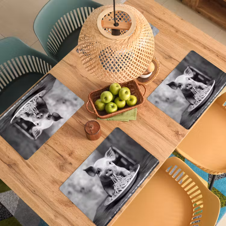 Placemat - 6 stuks - Varken - Schattig - Spaghetti - Zwart wit - Dier — 6