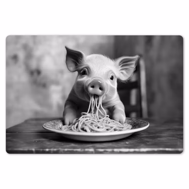 Placemat - 6 stuks - Varken - Schattig - Spaghetti - Zwart wit - Dier — 7