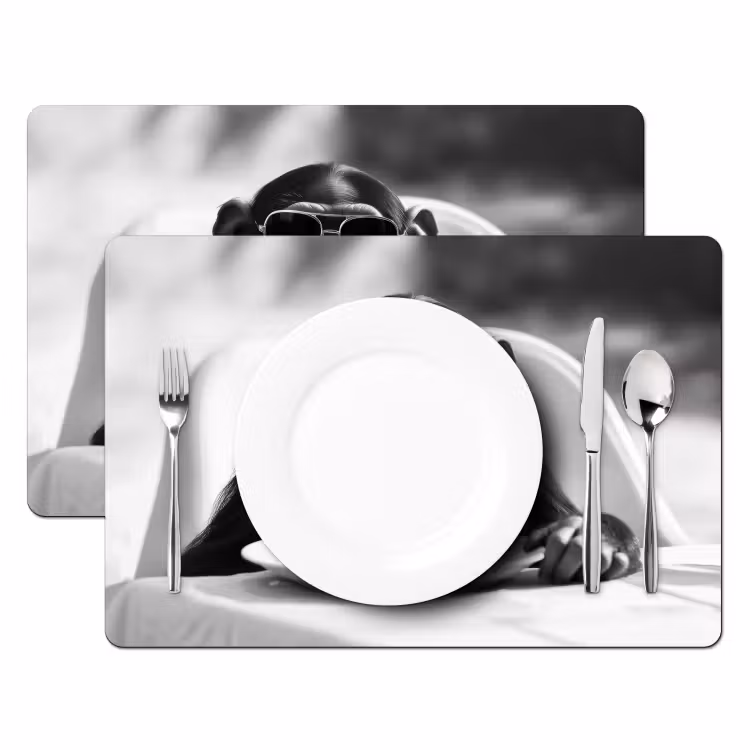 Placemat - 6 stuks - Aap - Spaghetti - Zonnebril - Zwart wit - Cool - Dier — 2
