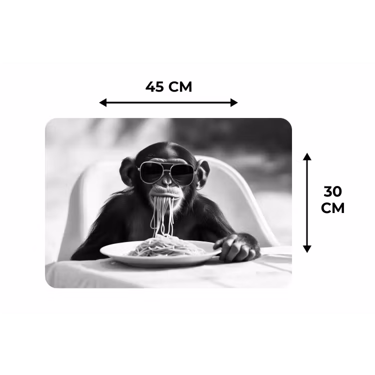 Placemat - 6 stuks - Aap - Spaghetti - Zonnebril - Zwart wit - Cool - Dier — 3