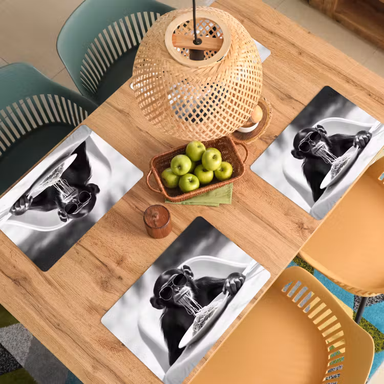 Placemat - 6 stuks - Aap - Spaghetti - Zonnebril - Zwart wit - Cool - Dier — 6