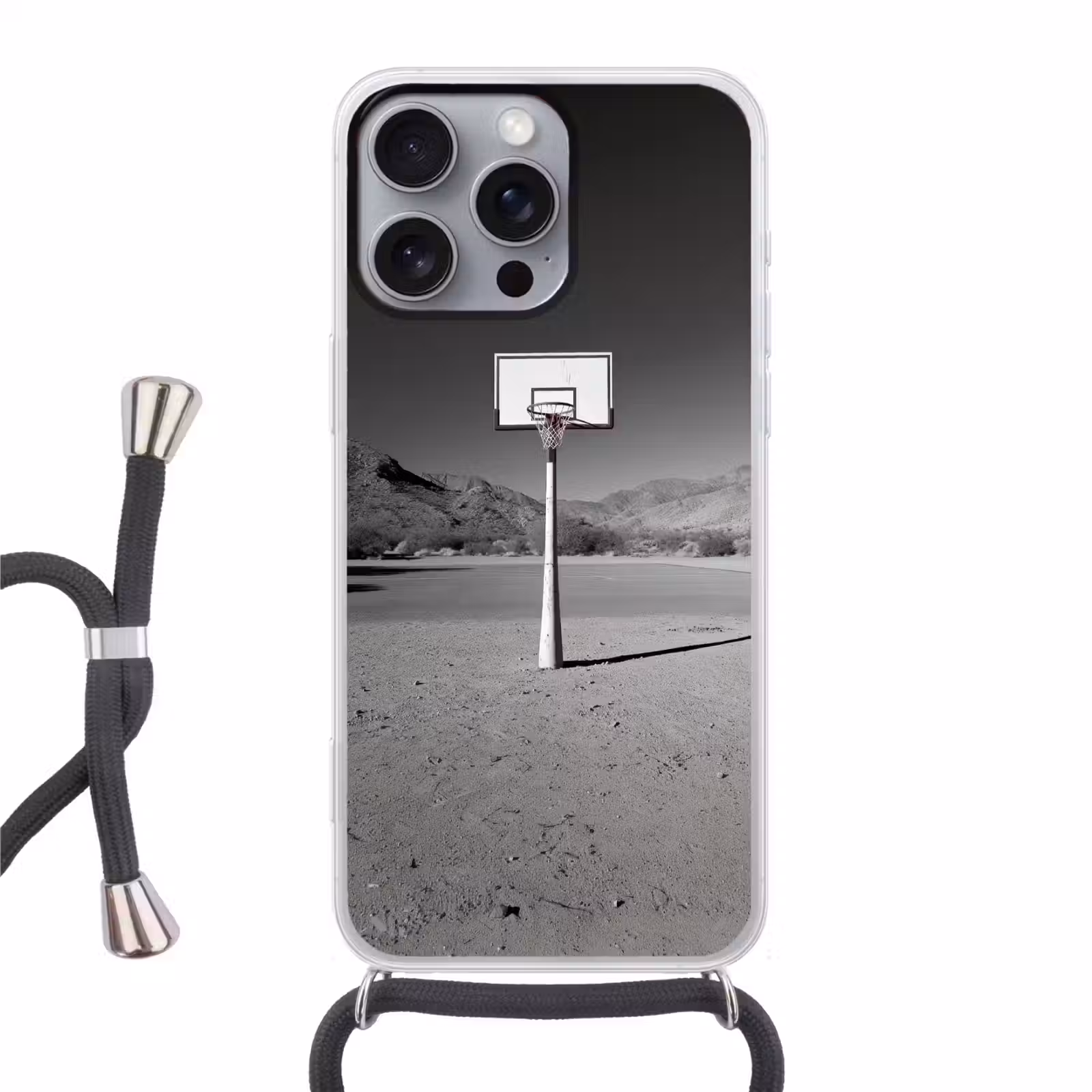 Telefoonhoesje met koord - Basketbalpaal - Landschap - Zand - Wit — 1