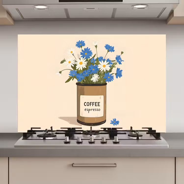 Spatscherm keuken - Coffee - Blik - Minimalistisch - Bloemen — 1