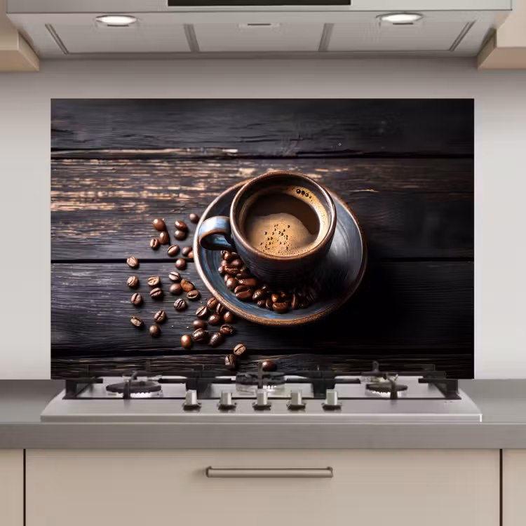 Spatscherm keuken - Kop - Koffie - Hout - Bonen — 1