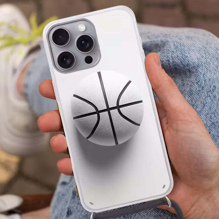Telefoonhoesje met koord - Basketbal - Wit - Schaduw - Lijnen — 2