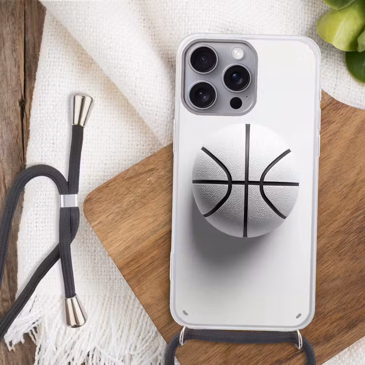 Telefoonhoesje met koord - Basketbal - Wit - Schaduw - Lijnen — 3