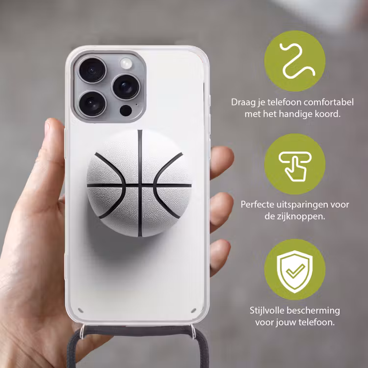 Telefoonhoesje met koord - Basketbal - Wit - Schaduw - Lijnen — 4