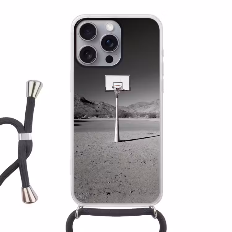 Telefoonhoesje met koord - Basketbalpaal - Landschap - Zand - Wit — 1