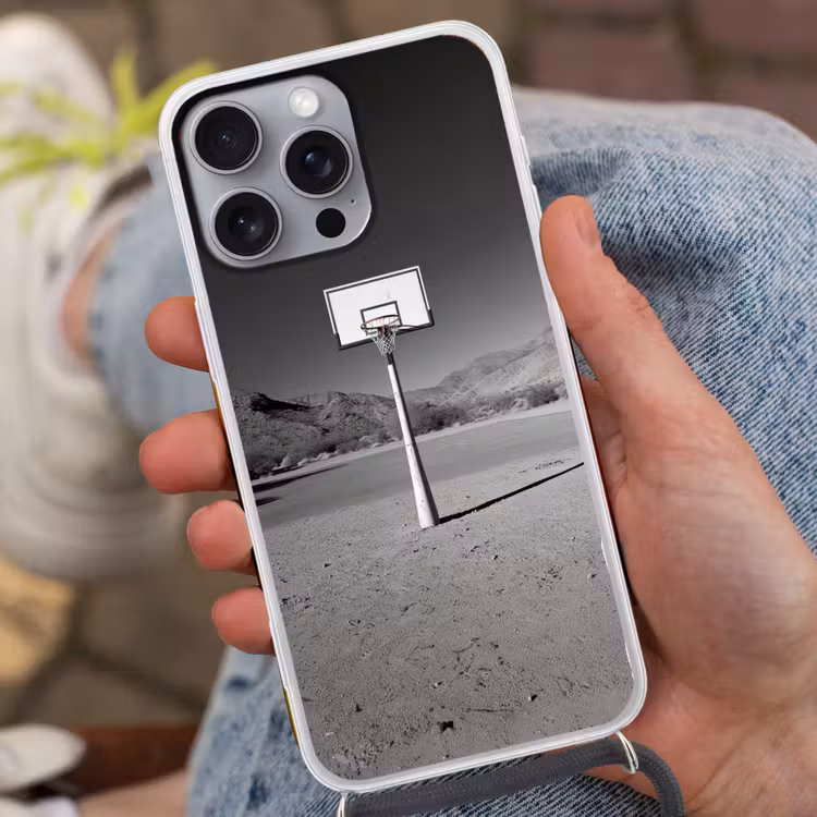 Telefoonhoesje met koord - Basketbalpaal - Landschap - Zand - Wit — 2