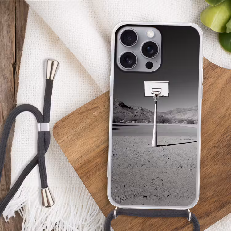 Telefoonhoesje met koord - Basketbalpaal - Landschap - Zand - Wit — 3