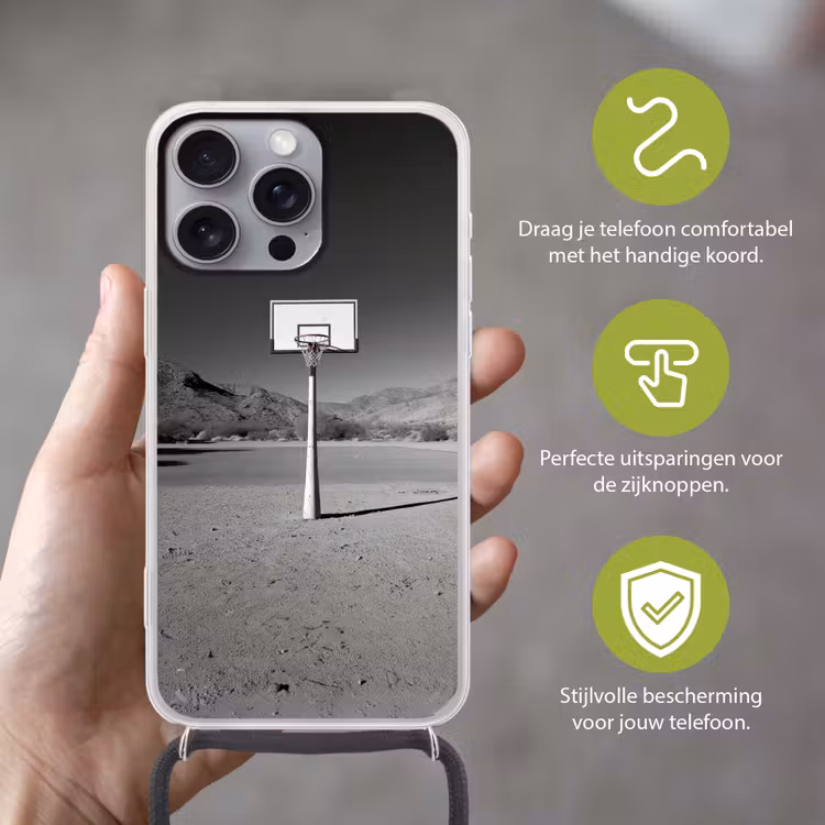 Telefoonhoesje met koord - Basketbalpaal - Landschap - Zand - Wit — 4