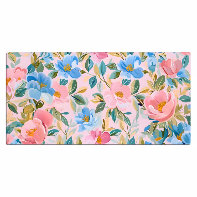 Bureau onderlegger - Blauw - Roze - Bloemen — 1