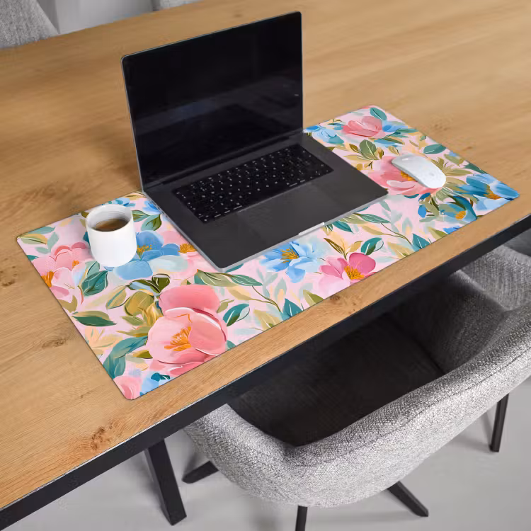 Bureau onderlegger - Blauw - Roze - Bloemen — 2
