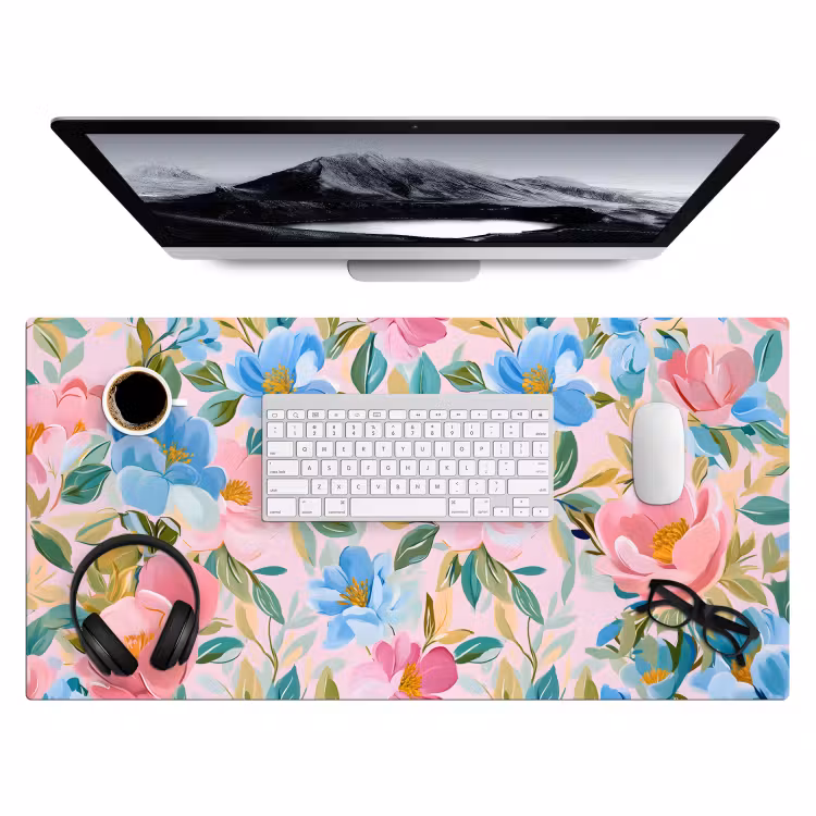 Bureau onderlegger - Blauw - Roze - Bloemen — 3