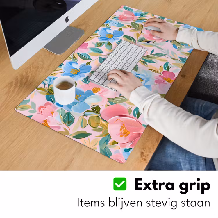 Bureau onderlegger - Blauw - Roze - Bloemen — 5