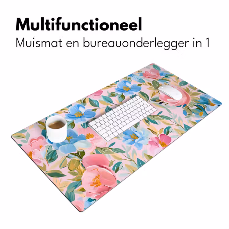 Bureau onderlegger - Blauw - Roze - Bloemen — 6