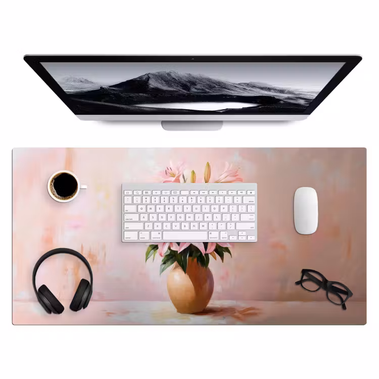 Bureau onderlegger - Vaas - Bloemen - Roze — 3