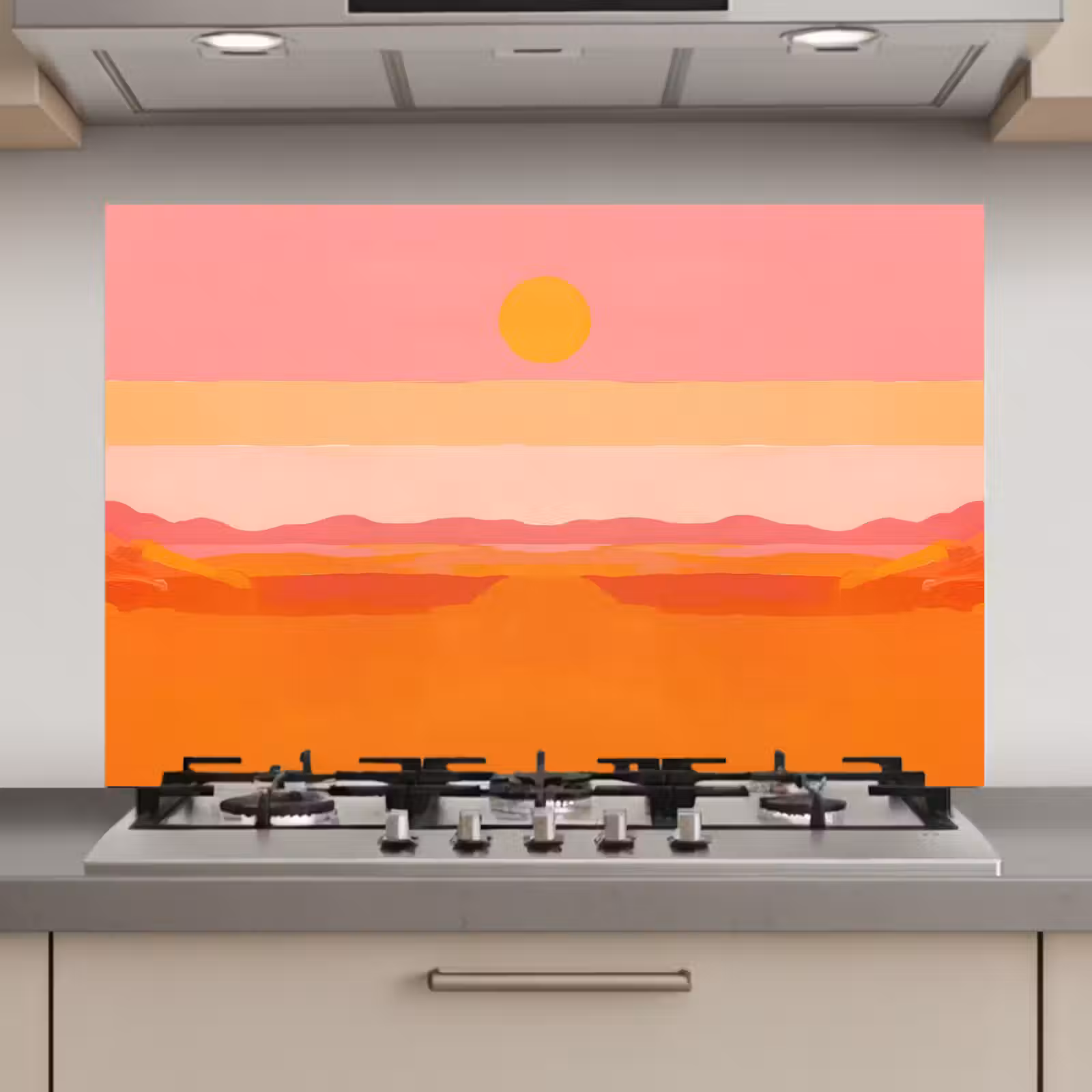 Spatscherm keuken - Zon - Abstract - Landschap - Oranje — 1
