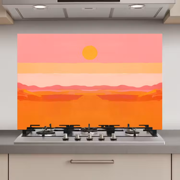 Spatscherm keuken - Zon - Abstract - Landschap - Oranje — 1