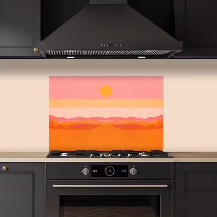 Spatscherm keuken - Zon - Abstract - Landschap - Oranje — 2