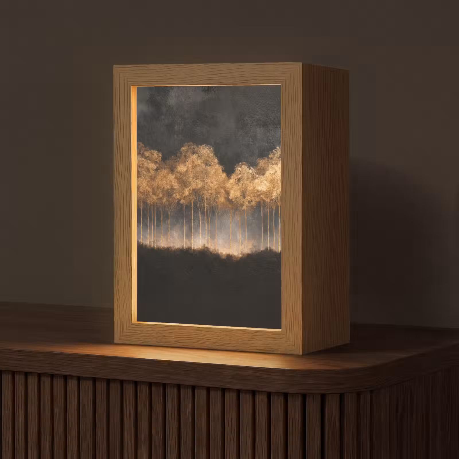 Tafellamp - Gouden Bomen in Mistig Landschap — 1