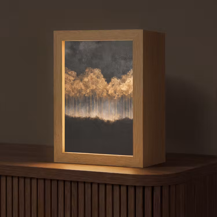 Tafellamp - Gouden Bomen in Mistig Landschap — 1