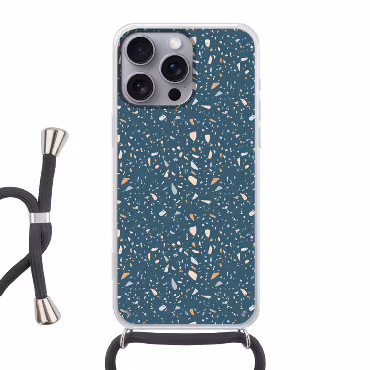 Telefoonhoesje met koord - Terrazzo -  Patroon - Kleurrijk - Diep blauw — 1