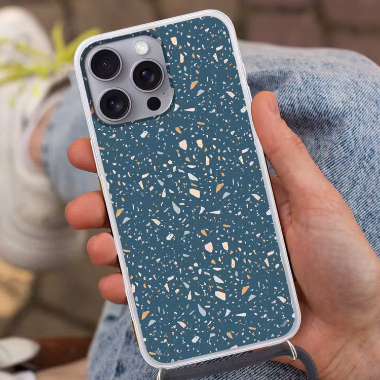 Telefoonhoesje met koord - Terrazzo -  Patroon - Kleurrijk - Diep blauw — 2