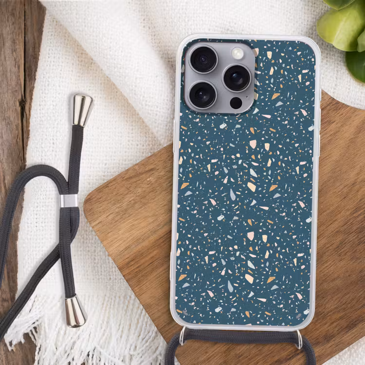 Telefoonhoesje met koord - Terrazzo -  Patroon - Kleurrijk - Diep blauw — 3