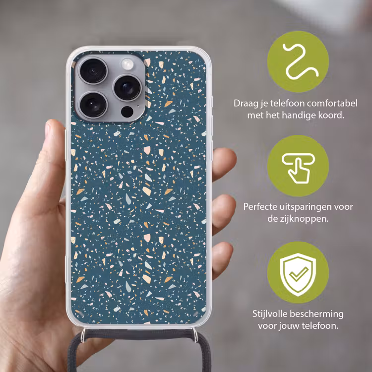 Telefoonhoesje met koord - Terrazzo -  Patroon - Kleurrijk - Diep blauw — 4