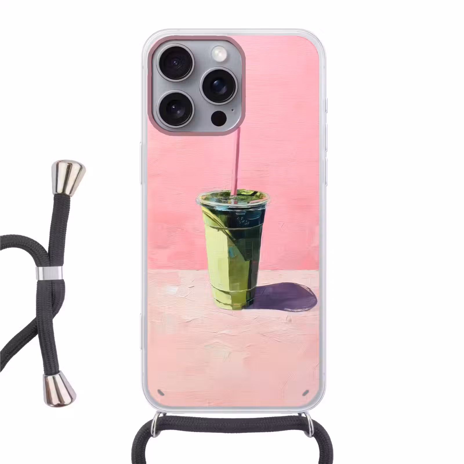 Telefoonhoesje met koord - Beker - Rietje - Minimalistisch - Groen — 1