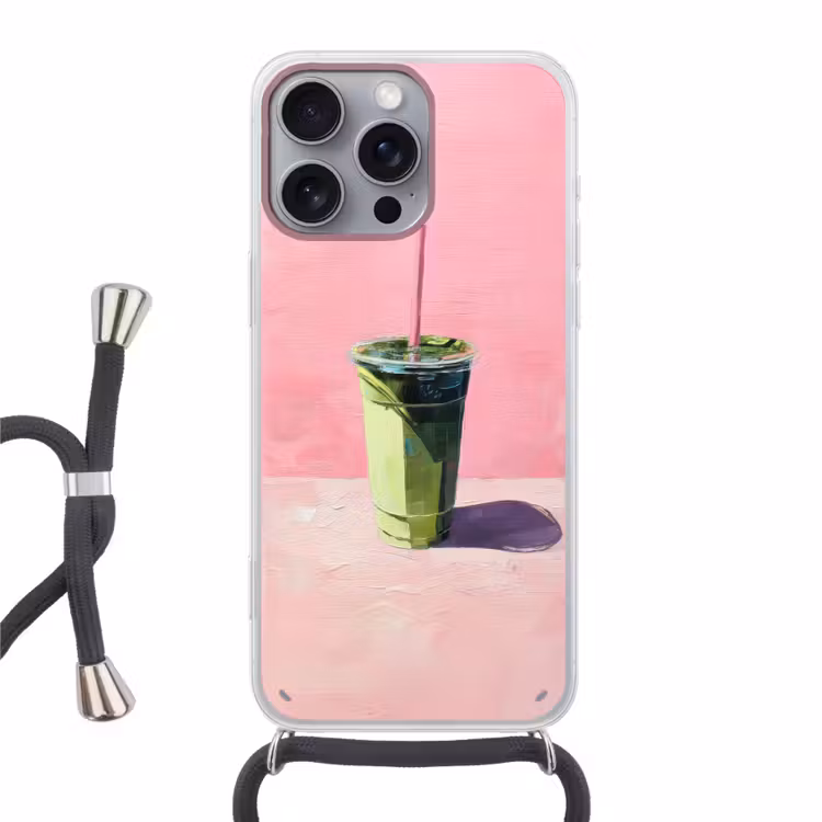 Telefoonhoesje met koord - Beker - Rietje - Minimalistisch - Groen — 1